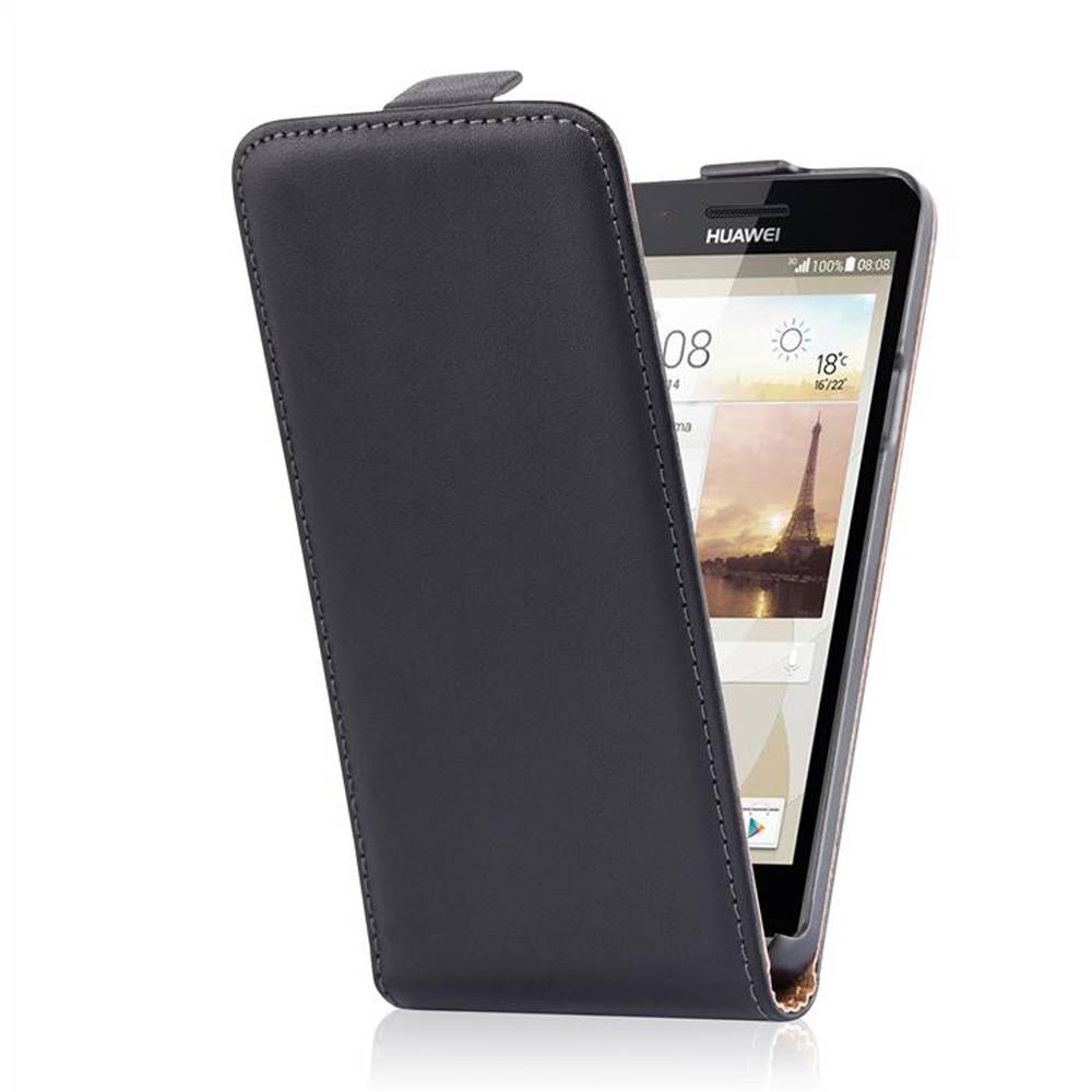 Cadorabo Hülle für Huawei P6 MINI Schutzhülle in Schwarz Flip Handyhülle Case Cover Etui Kunstleder