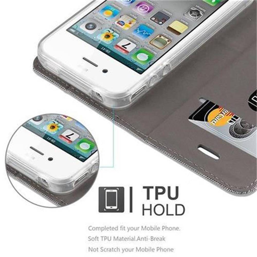 Cadorabo Hülle für Apple iPhone 4 / 4S Schutzhülle in Grau Handy Hülle Etui Book Case Cover