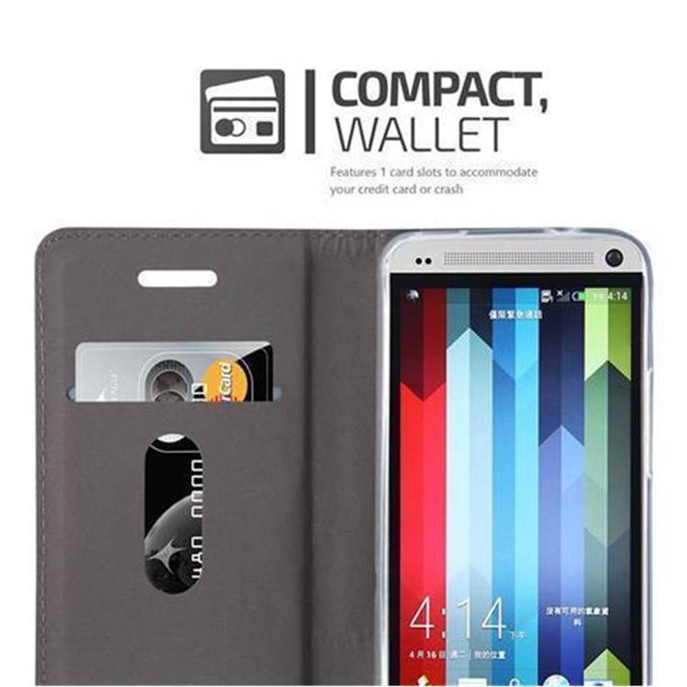 Cadorabo Hülle für HTC ONE M7 Schutzhülle in Grau Handy Hülle Etui Book Case Cover