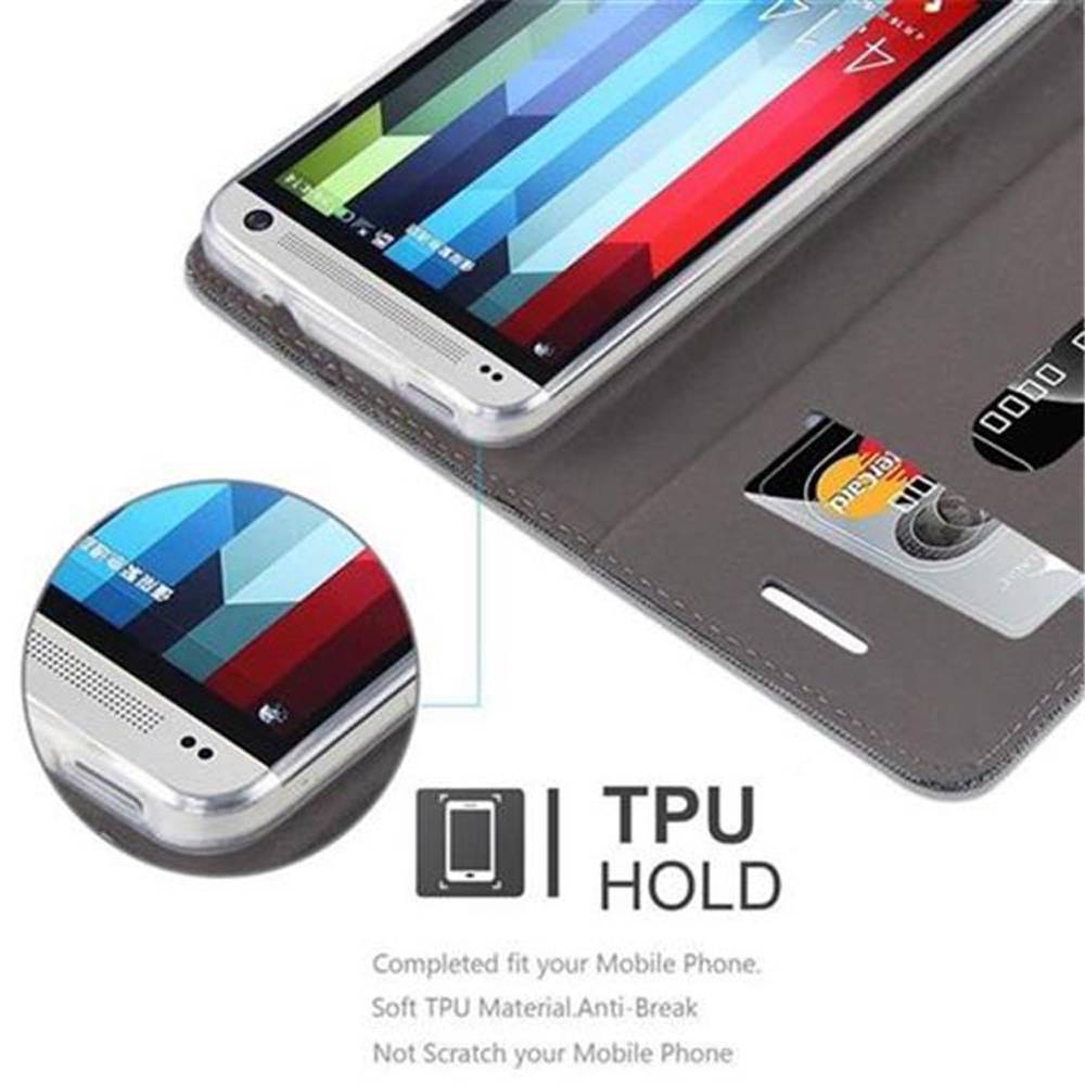 Cadorabo Hülle für HTC ONE M7 Schutzhülle in Grau Handy Hülle Etui Book Case Cover