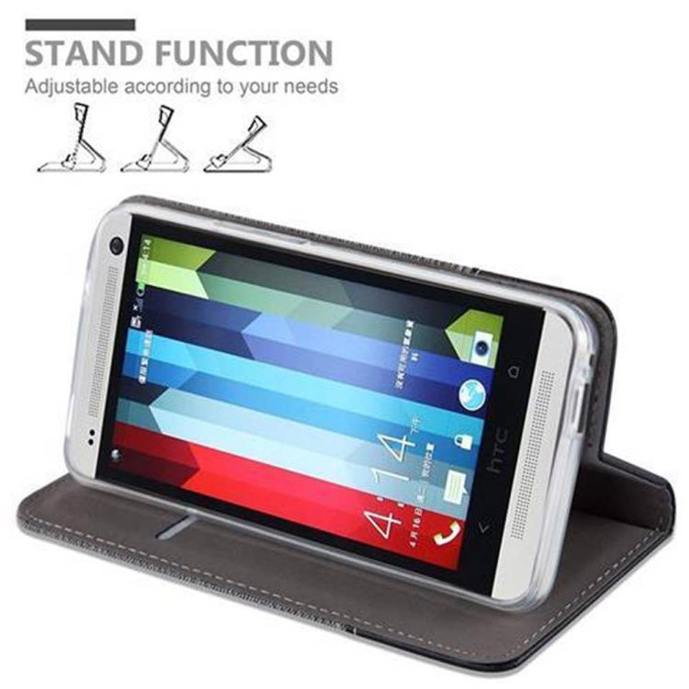 Cadorabo Hülle für HTC ONE M7 Schutzhülle in Grau Handy Hülle Etui Book Case Cover