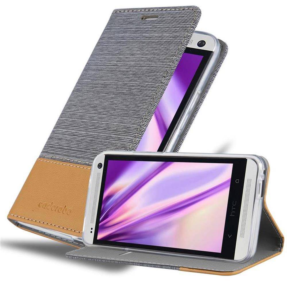 Cadorabo Hülle für HTC ONE M7 Schutzhülle in Grau Handy Hülle Etui Book Case Cover