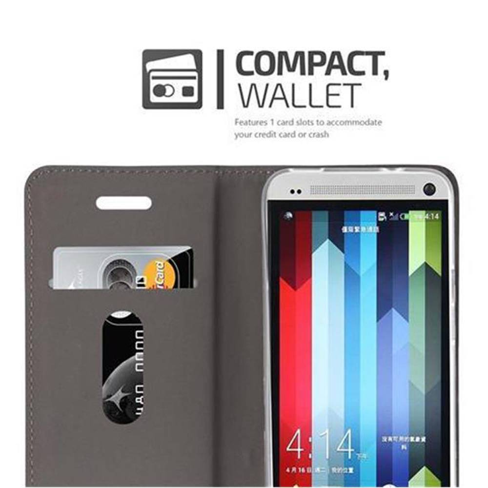 Cadorabo Hülle für HTC ONE M7 Schutzhülle in Grau Handy Hülle Etui Book Case Cover
