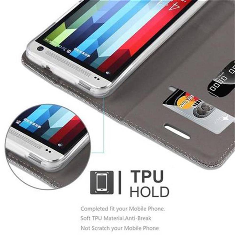 Cadorabo Hülle für HTC ONE M7 Schutzhülle in Grau Handy Hülle Etui Book Case Cover