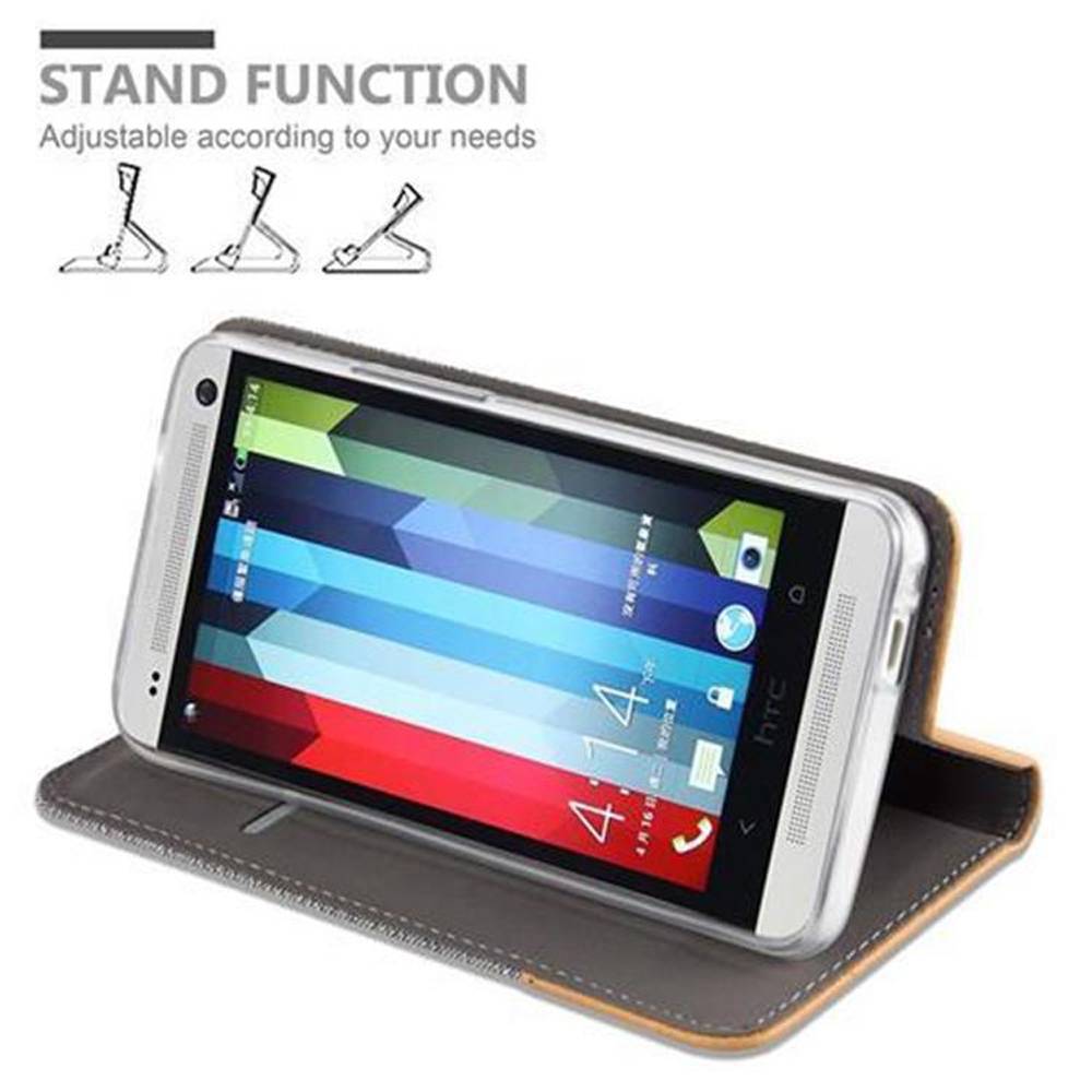Cadorabo Hülle für HTC ONE M7 Schutzhülle in Grau Handy Hülle Etui Book Case Cover