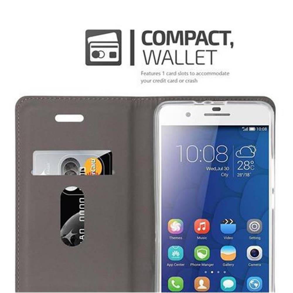 Cadorabo Hülle für Honor 6 PLUS Schutzhülle in Grau Handy Hülle Etui Book Case Cover