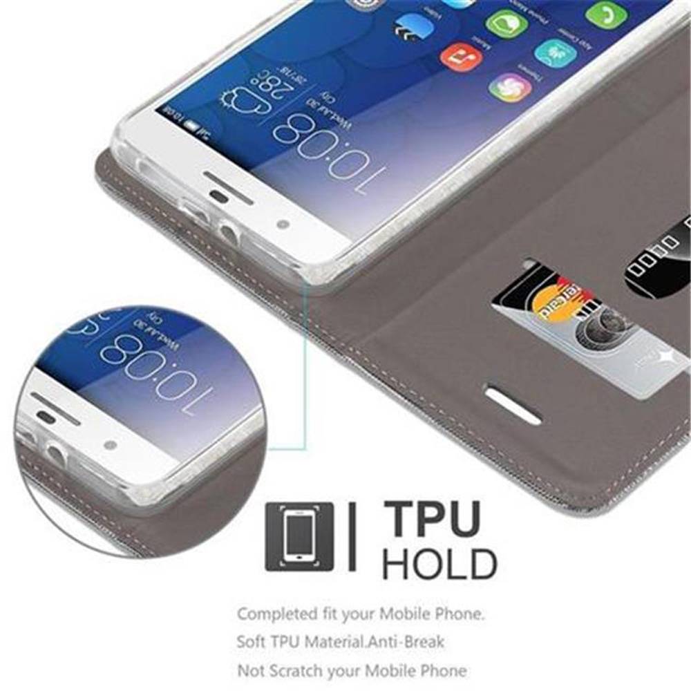 Cadorabo Hülle für Honor 6 PLUS Schutzhülle in Grau Handy Hülle Etui Book Case Cover