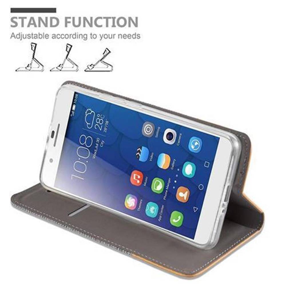 Cadorabo Hülle für Honor 6 PLUS Schutzhülle in Grau Handy Hülle Etui Book Case Cover