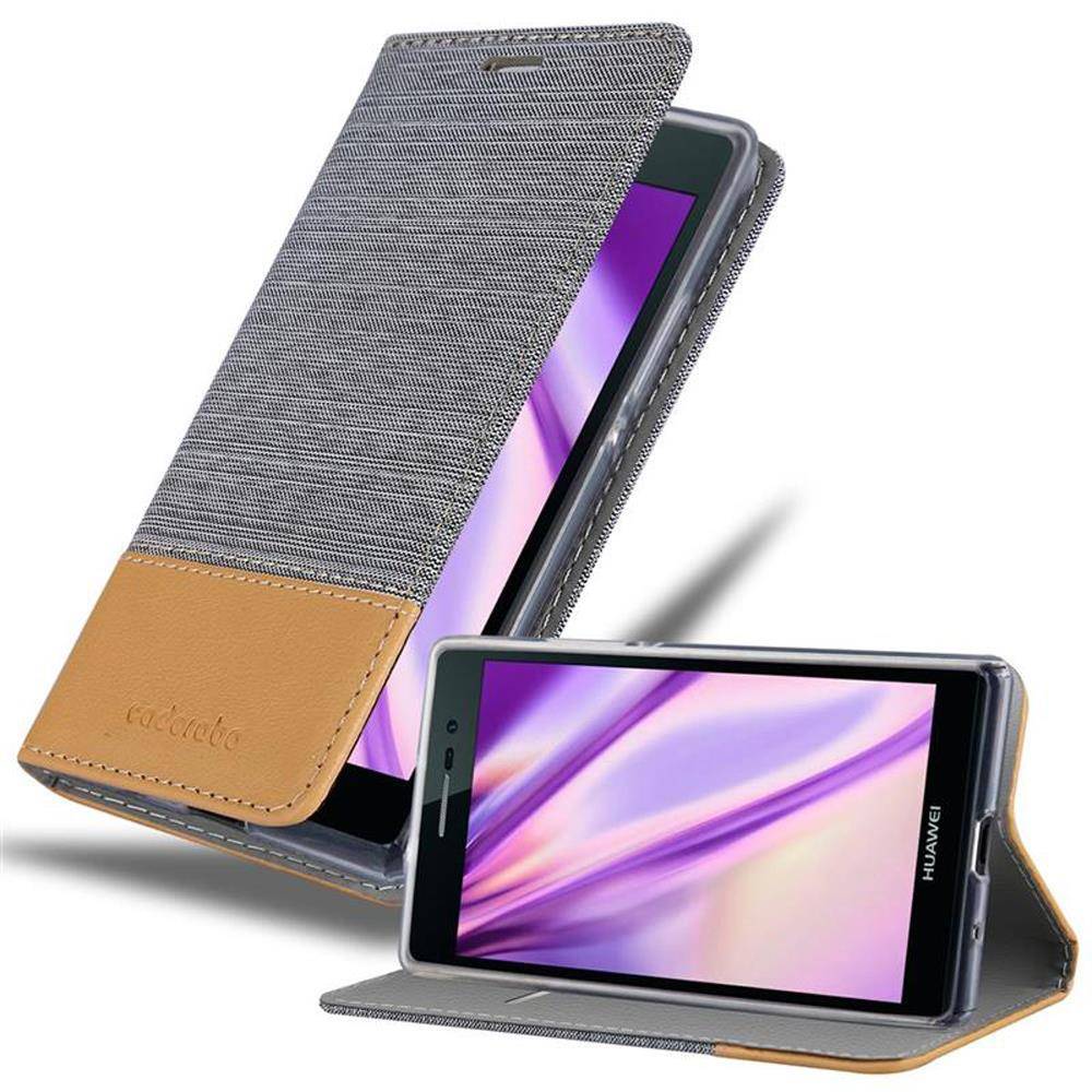 Cadorabo Hülle für Huawei ASCEND P7 Schutzhülle in Grau Handy Hülle Etui Book Case Cover