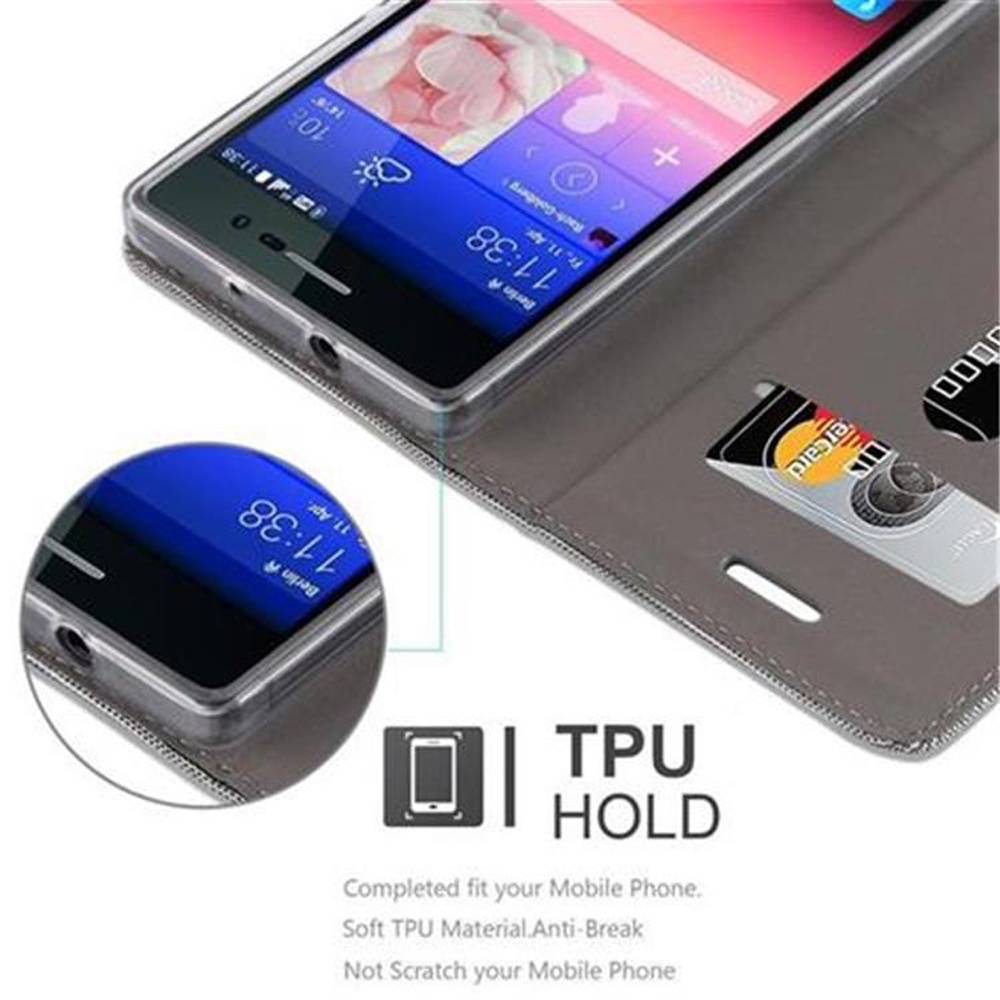 Cadorabo Hülle für Huawei ASCEND P7 Schutzhülle in Grau Handy Hülle Etui Book Case Cover