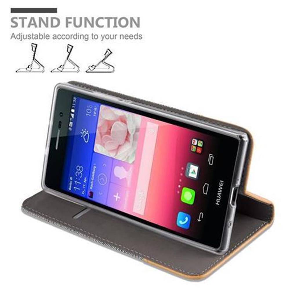 Cadorabo Hülle für Huawei ASCEND P7 Schutzhülle in Grau Handy Hülle Etui Book Case Cover