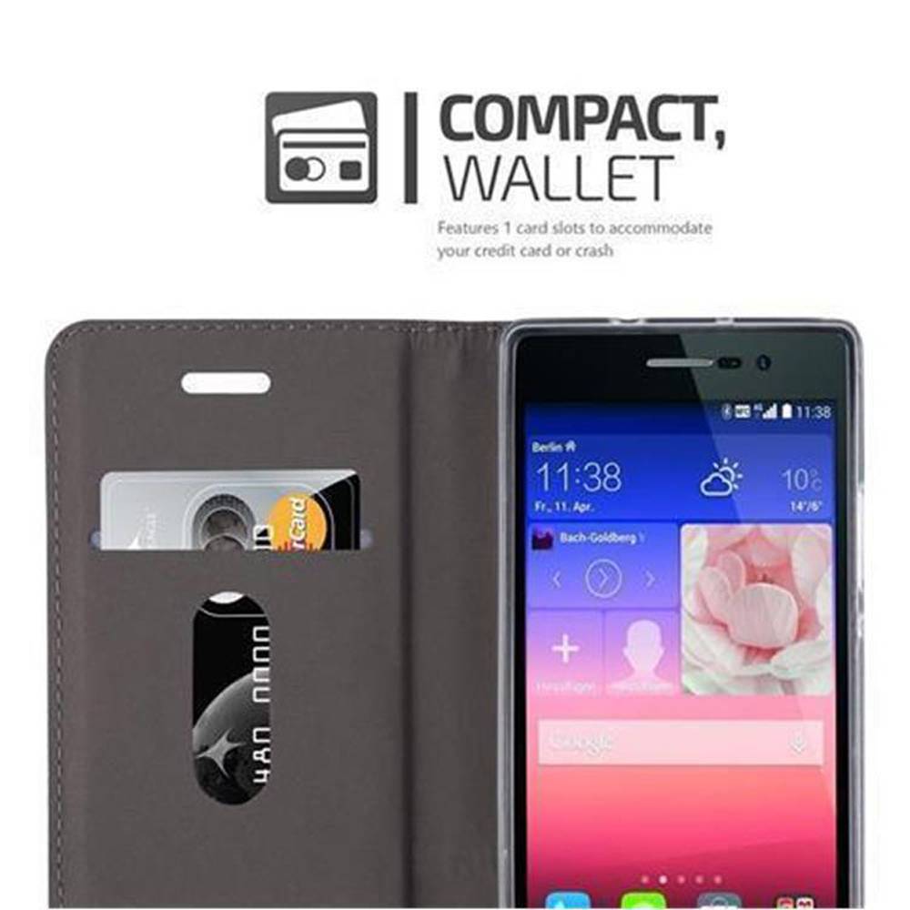 Cadorabo Hülle für Huawei ASCEND P7 Schutzhülle in Grau Handy Hülle Etui Book Case Cover