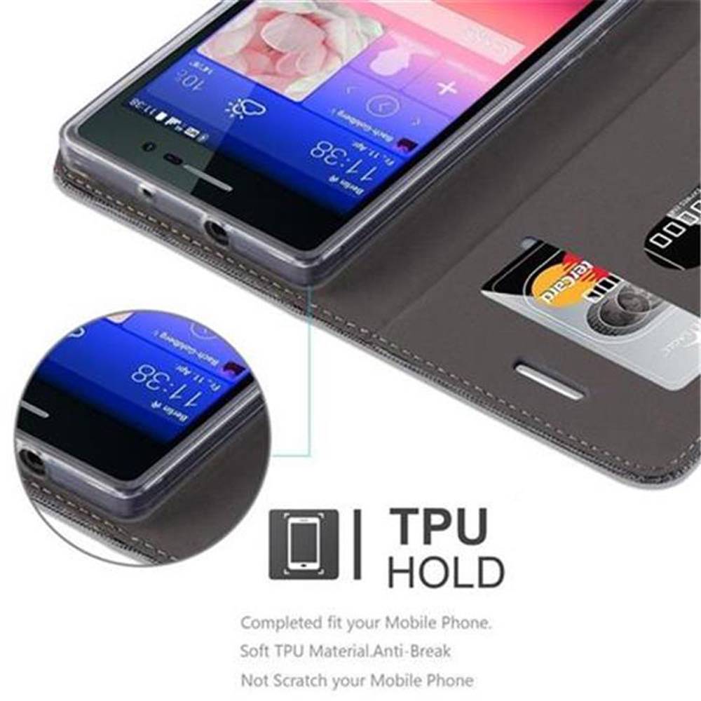Cadorabo Hülle für Huawei ASCEND P7 Schutzhülle in Grau Handy Hülle Etui Book Case Cover