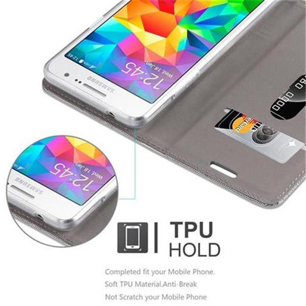 Cadorabo Hülle für Samsung Galaxy GRAND PRIME Schutzhülle in Grau Handy Hülle Etui Book Case Cover