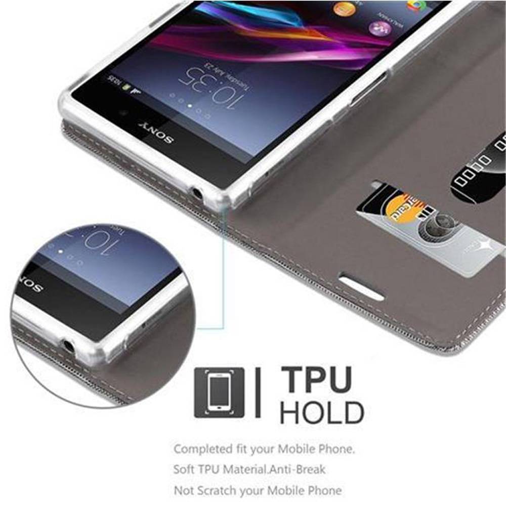 Cadorabo Hülle für Sony Xperia Z1 Schutzhülle in Grau Handy Hülle Etui Book Case Cover