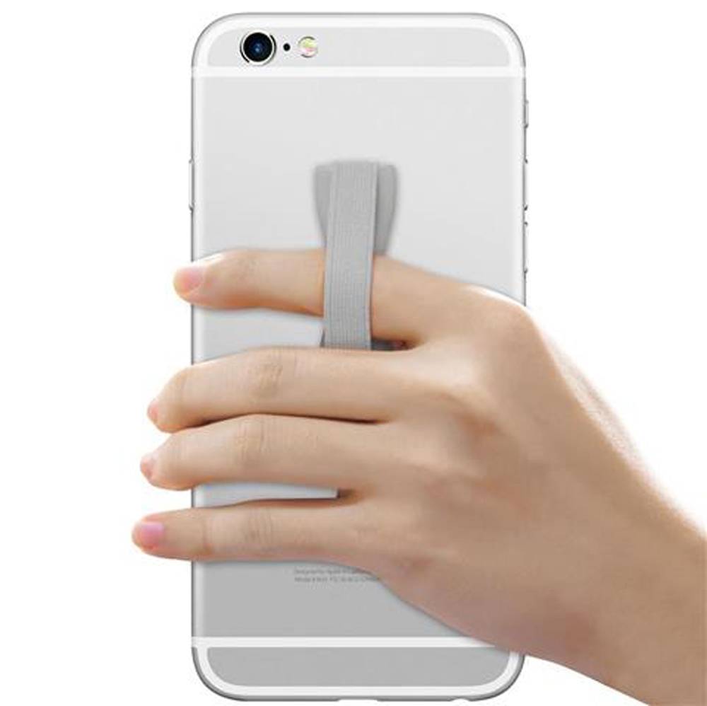 Cadorabo Finger-Halterung Sling Grip für Smartphone / Tablet / iPod / eReader Griff Henkel Sling Schlaufe Riemen in Grau