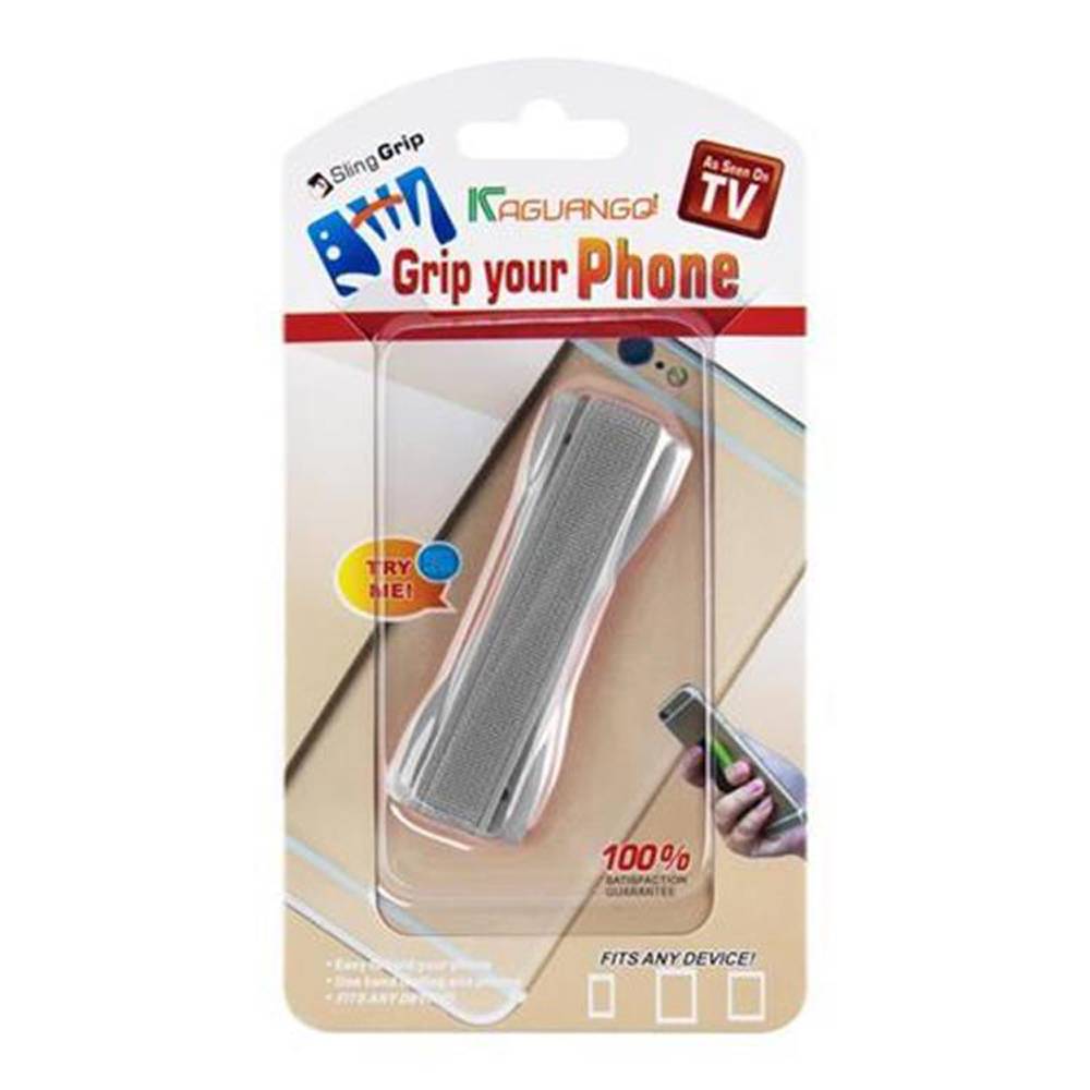 Cadorabo Finger-Halterung Sling Grip für Smartphone / Tablet / iPod / eReader Griff Henkel Sling Schlaufe Riemen in Grau