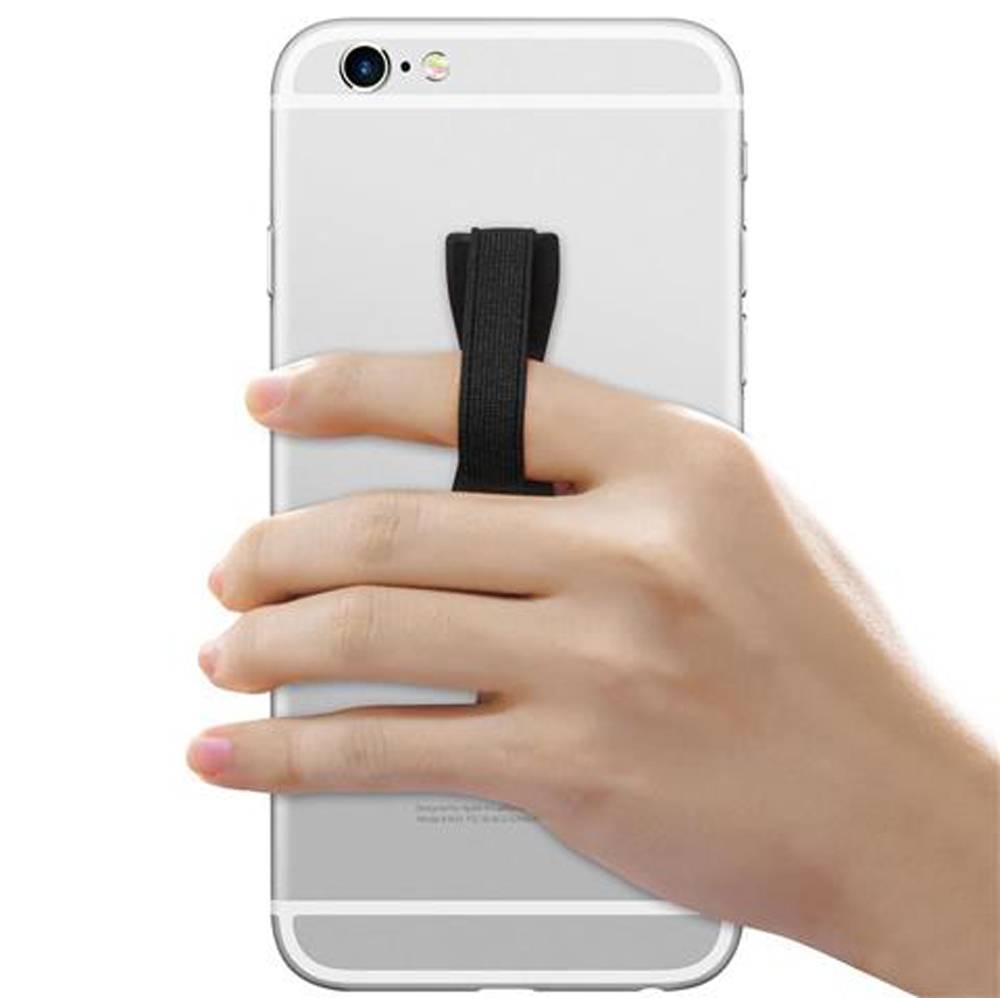 Cadorabo Finger-Halterung Sling Grip für Smartphone / Tablet / iPod / eReader Griff Henkel Sling Schlaufe Riemen in SCHWARZ