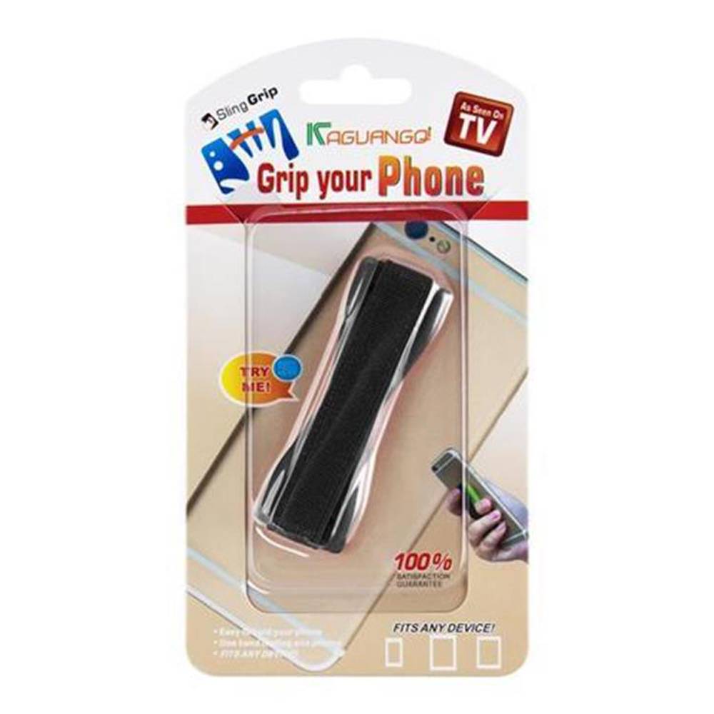 Cadorabo Finger-Halterung Sling Grip für Smartphone / Tablet / iPod / eReader Griff Henkel Sling Schlaufe Riemen in SCHWARZ