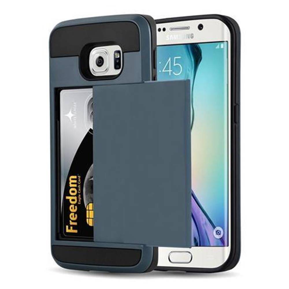 Cadorabo Hülle für Samsung Galaxy S6 EDGE in Blau Outdoor Hybrid Hard Case Schutzhülle verstecktes Kartenfach