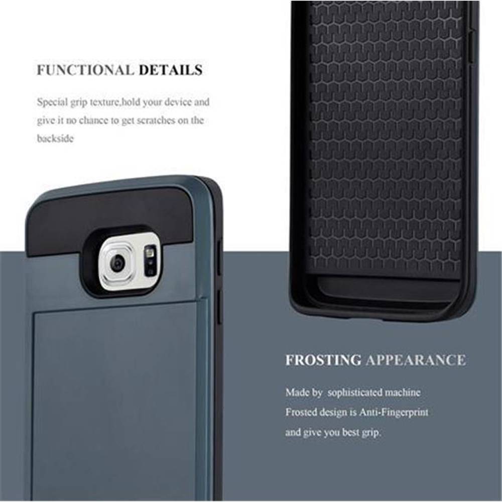 Cadorabo Hülle für Samsung Galaxy S6 EDGE in Blau Outdoor Hybrid Hard Case Schutzhülle verstecktes Kartenfach