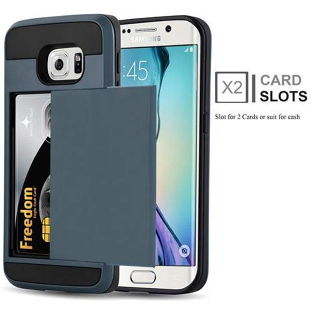 Cadorabo Hülle für Samsung Galaxy S6 EDGE in Blau Outdoor Hybrid Hard Case Schutzhülle verstecktes Kartenfach