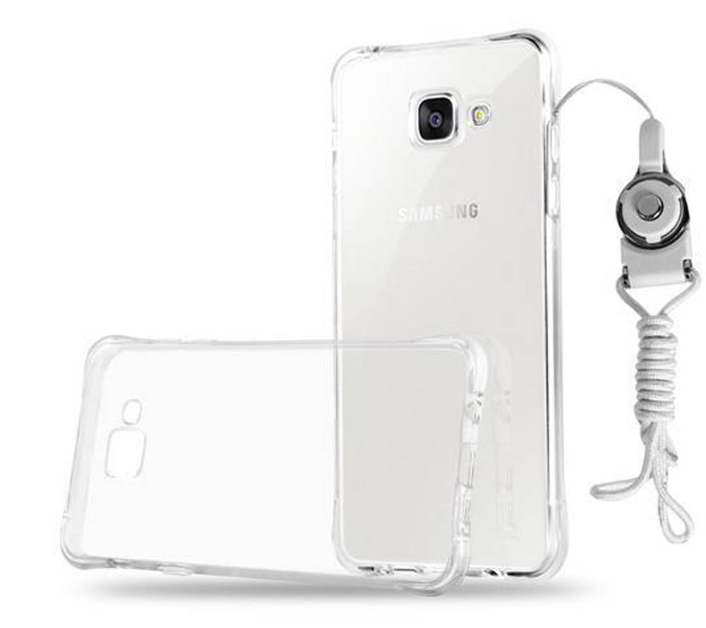 Cadorabo Schutzhülle für Samsung Galaxy A7 2016 in Weiß Etui Schutzhülle TPU Silikon Cover mit Schlaufe