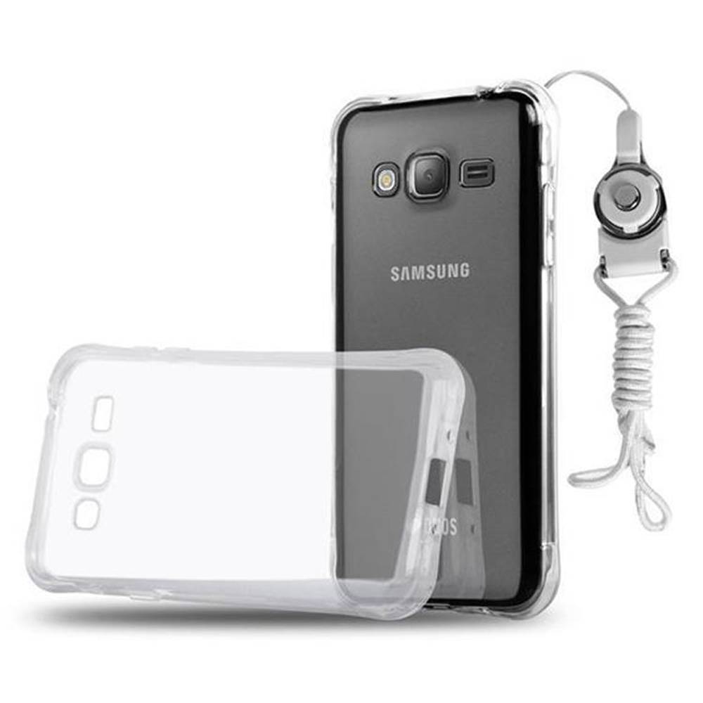 Cadorabo Schutzhülle für Samsung Galaxy J1 2016 in Weiß Etui Schutzhülle TPU Silikon Cover mit Schlaufe
