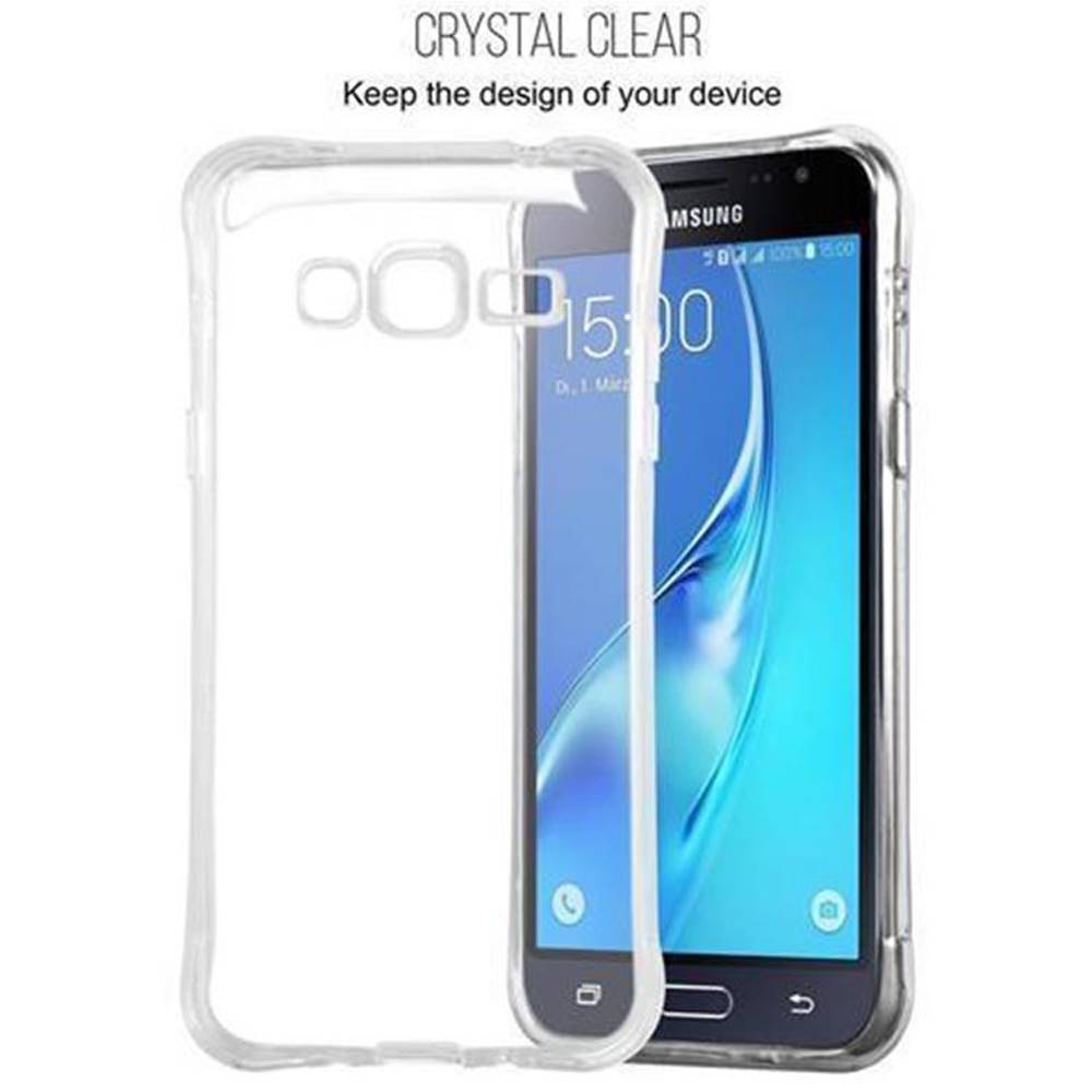 Cadorabo Schutzhülle für Samsung Galaxy J3 2015 in Weiß Etui Schutzhülle TPU Silikon Cover mit Schlaufe