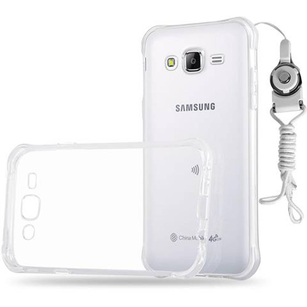 Cadorabo Schutzhülle für Samsung Galaxy J5 2015 in Weiß Etui Schutzhülle TPU Silikon Cover mit Schlaufe