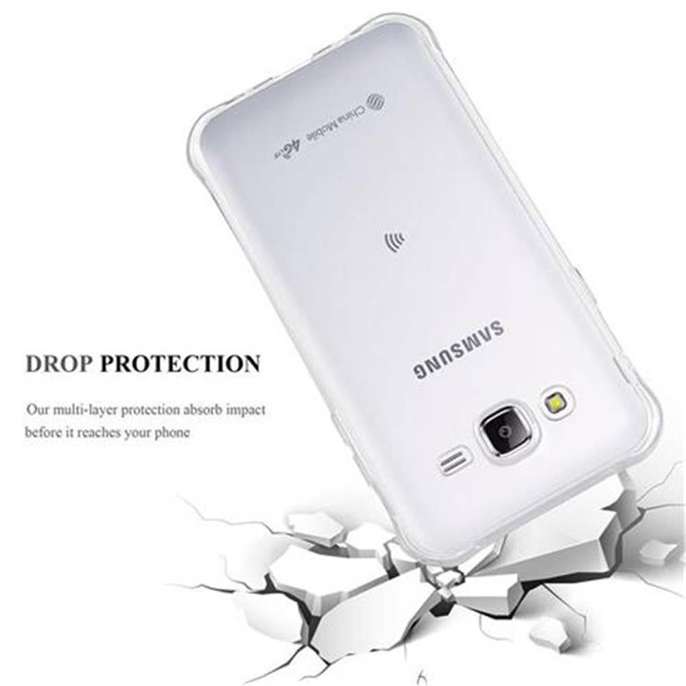 Cadorabo Schutzhülle für Samsung Galaxy J5 2015 in Weiß Etui Schutzhülle TPU Silikon Cover mit Schlaufe