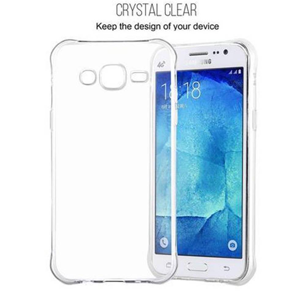 Cadorabo Schutzhülle für Samsung Galaxy J5 2015 in Weiß Etui Schutzhülle TPU Silikon Cover mit Schlaufe