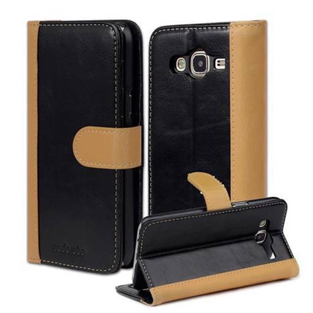 Cadorabo Hülle für Samsung Galaxy J5 2015 Hülle in Schwarz Schutzhülle Handyhülle Standfunktion Etui Cover Case