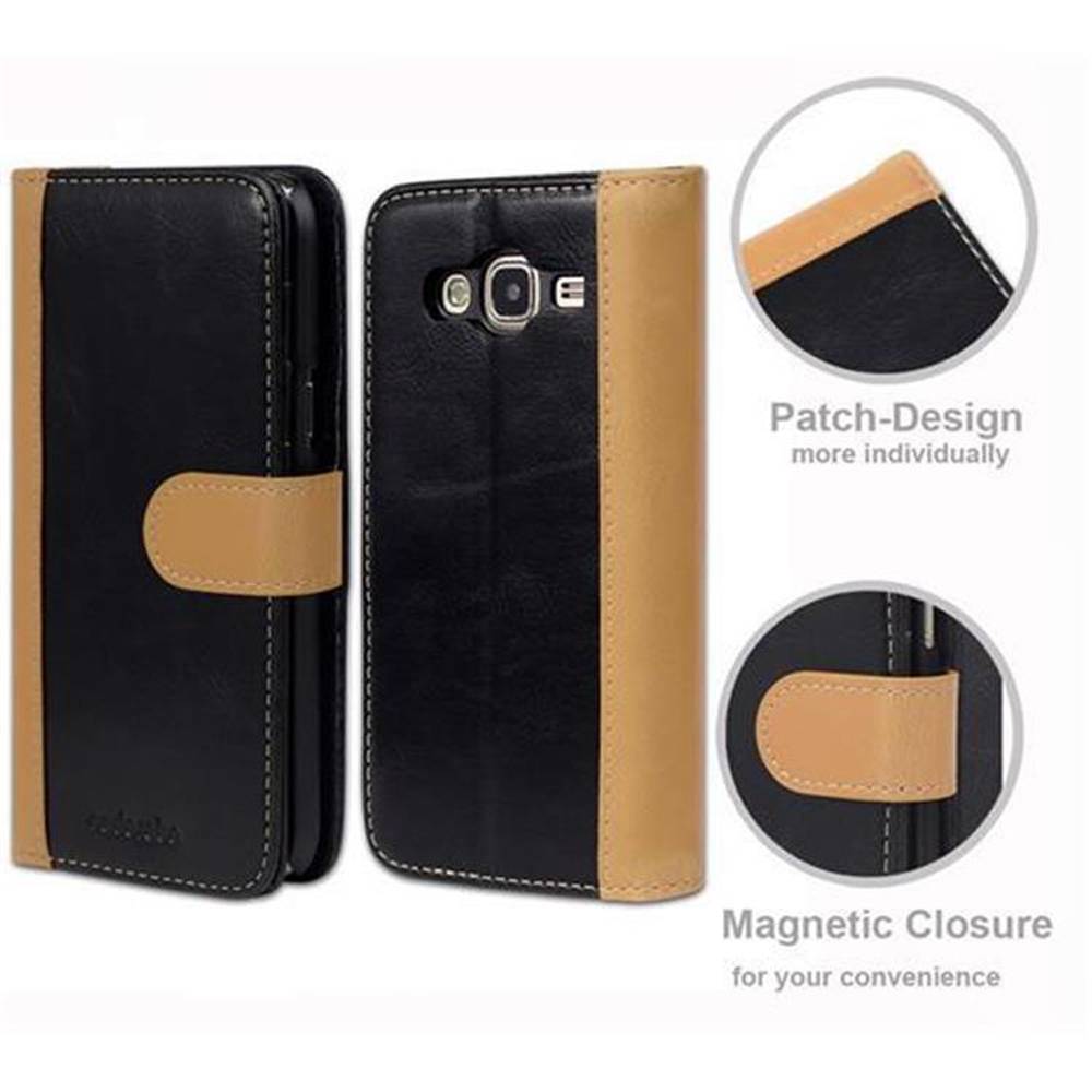 Cadorabo Hülle für Samsung Galaxy J5 2015 Hülle in Schwarz Schutzhülle Handyhülle Standfunktion Etui Cover Case