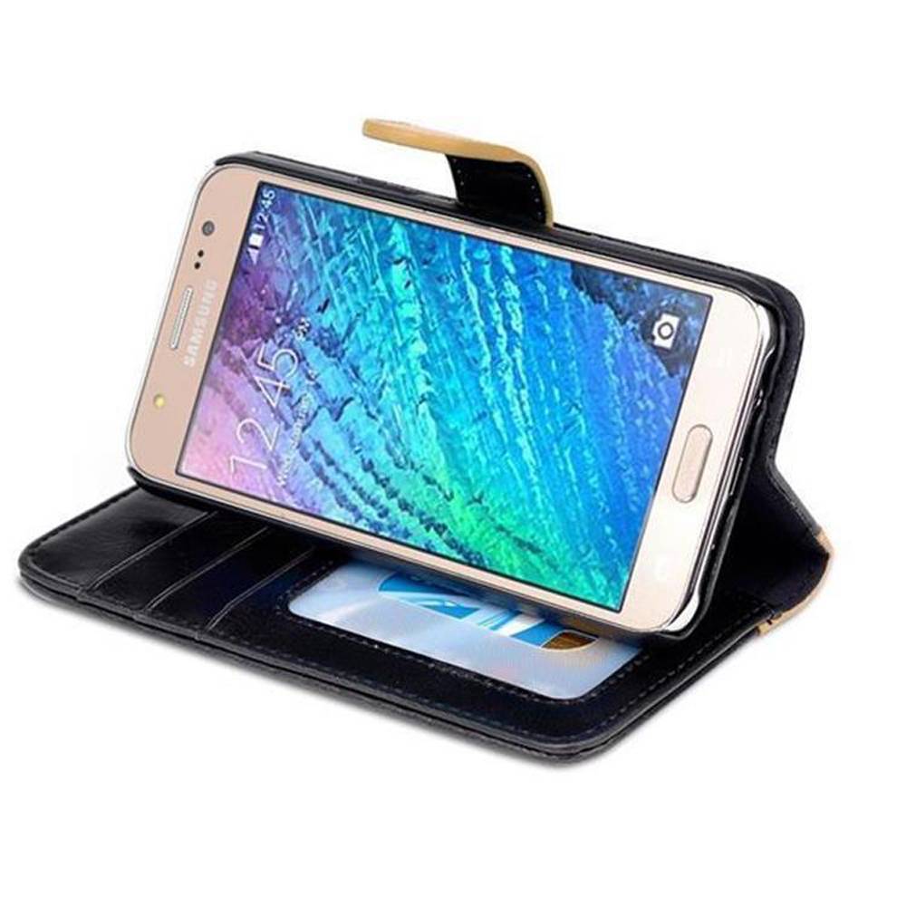 Cadorabo Hülle für Samsung Galaxy J5 2015 Hülle in Schwarz Schutzhülle Handyhülle Standfunktion Etui Cover Case