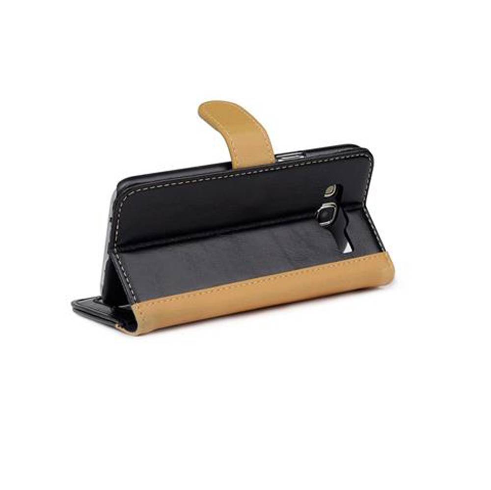 Cadorabo Hülle für Samsung Galaxy J5 2015 Hülle in Schwarz Schutzhülle Handyhülle Standfunktion Etui Cover Case
