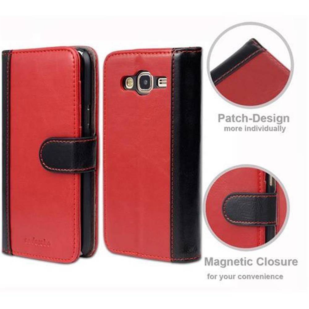 Cadorabo Hülle für Samsung Galaxy J5 2015 Hülle in Rot Schutzhülle Handyhülle Standfunktion Etui Cover Case