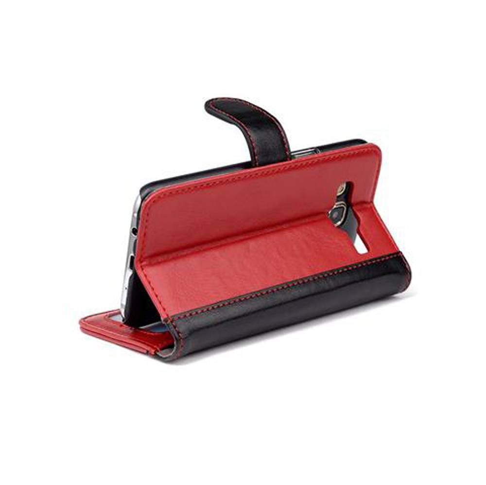 Cadorabo Hülle für Samsung Galaxy J5 2015 Hülle in Rot Schutzhülle Handyhülle Standfunktion Etui Cover Case