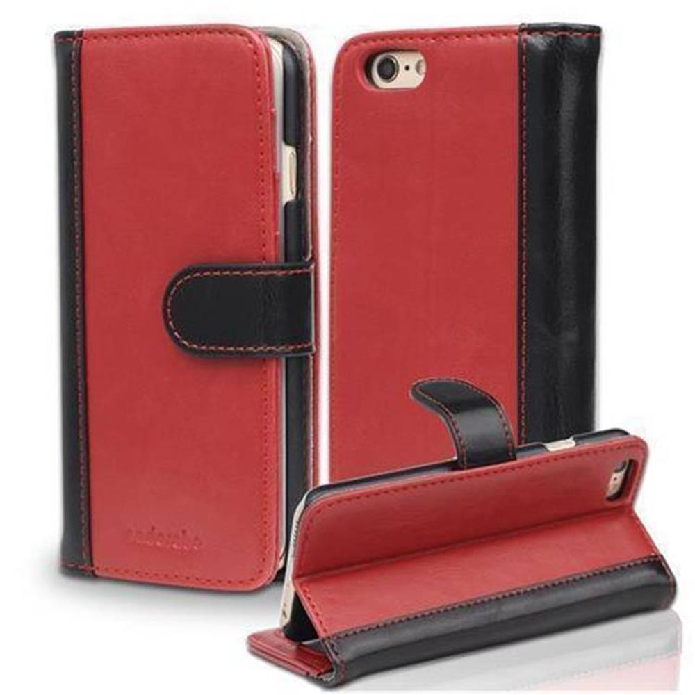 Cadorabo Hülle für Apple iPhone 6 / 6S Hülle in Rot Schutzhülle Handyhülle Standfunktion Etui Cover Case