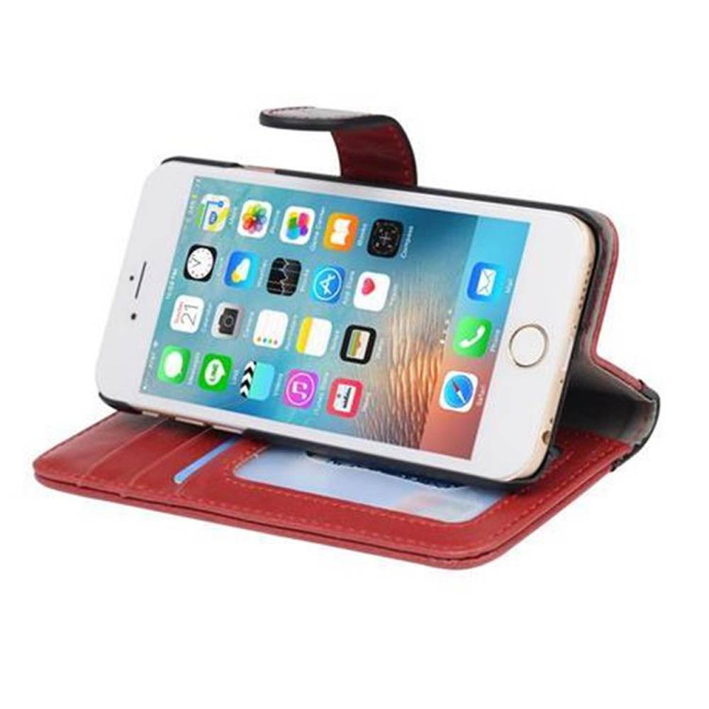 Cadorabo Hülle für Apple iPhone 6 / 6S Hülle in Rot Schutzhülle Handyhülle Standfunktion Etui Cover Case