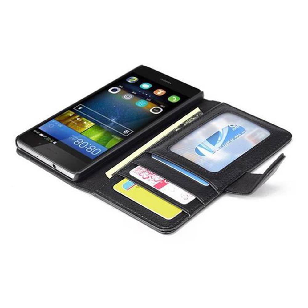 Cadorabo Hülle für Huawei P8 LITE 2015 in Schwarz Backcover Handy Schutz Hülle Book Case Booklet Kartenfächer