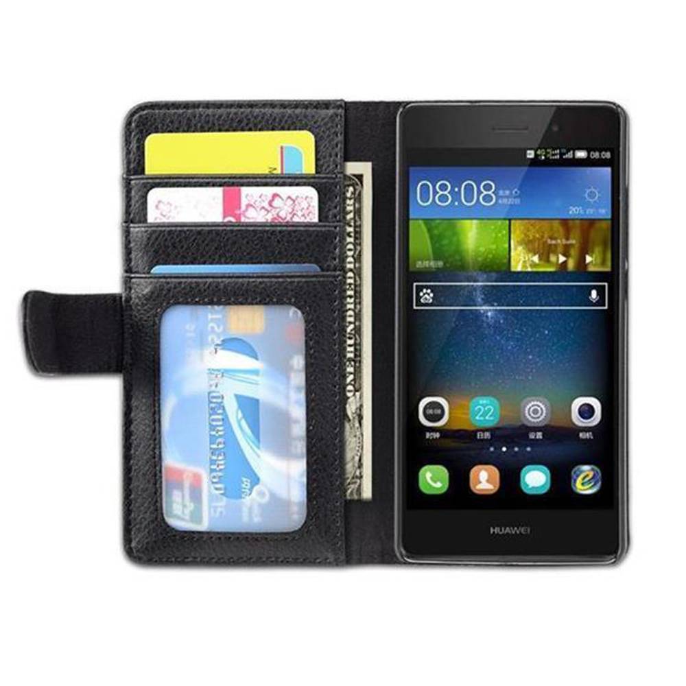 Cadorabo Hülle für Huawei P8 LITE 2015 in Schwarz Backcover Handy Schutz Hülle Book Case Booklet Kartenfächer