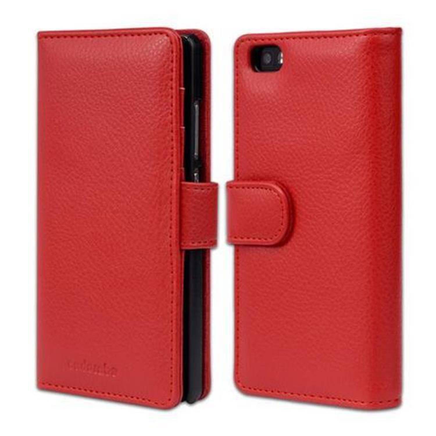 Cadorabo Hülle für Huawei P8 LITE 2015 in Rot Backcover Handy Schutz Hülle Book Case Booklet Kartenfächer
