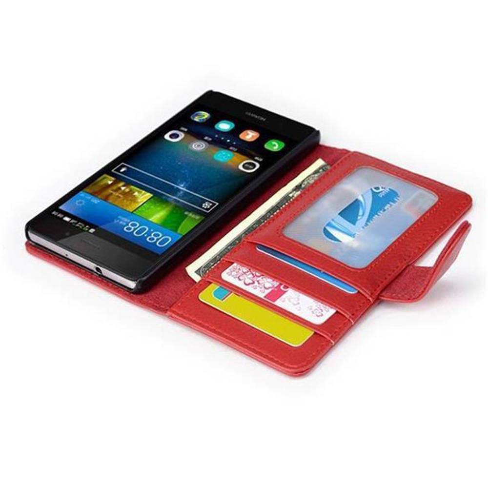 Cadorabo Hülle für Huawei P8 LITE 2015 in Rot Backcover Handy Schutz Hülle Book Case Booklet Kartenfächer