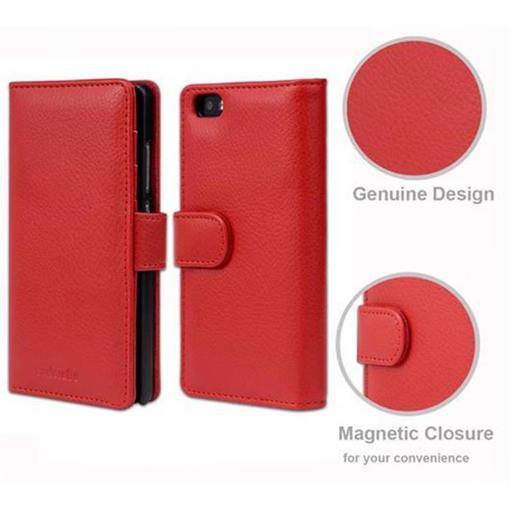 Cadorabo Hülle für Huawei P8 LITE 2015 in Rot Backcover Handy Schutz Hülle Book Case Booklet Kartenfächer