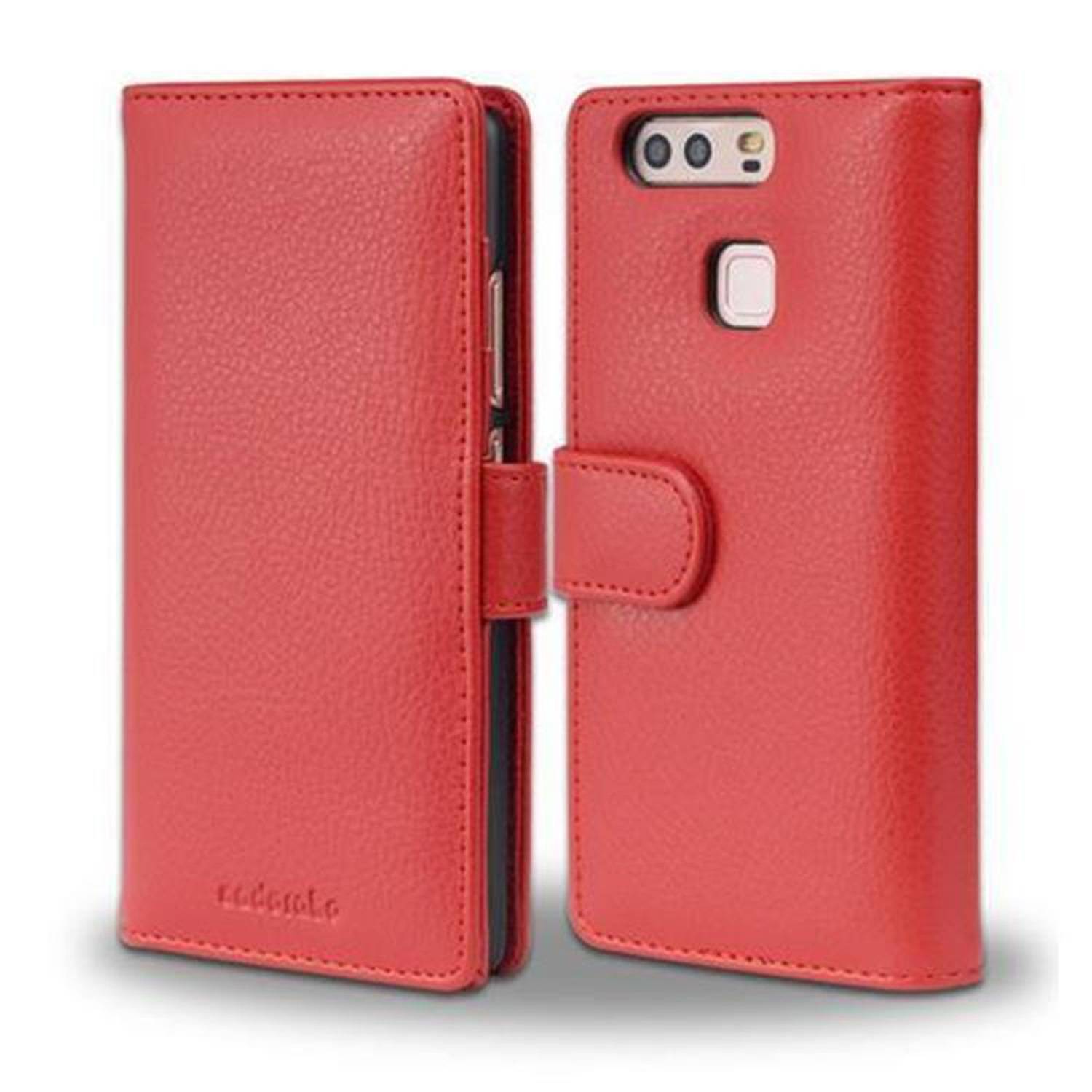 Cadorabo Hülle für Huawei P9 in Rot Backcover Handy Schutz Hülle Book Case Booklet Kartenfächer