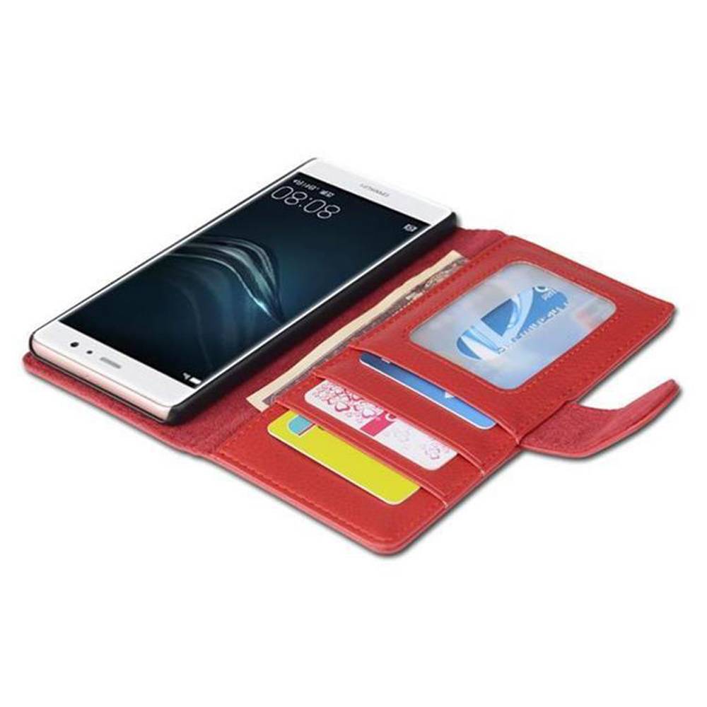 Cadorabo Hülle für Huawei P9 in Rot Backcover Handy Schutz Hülle Book Case Booklet Kartenfächer