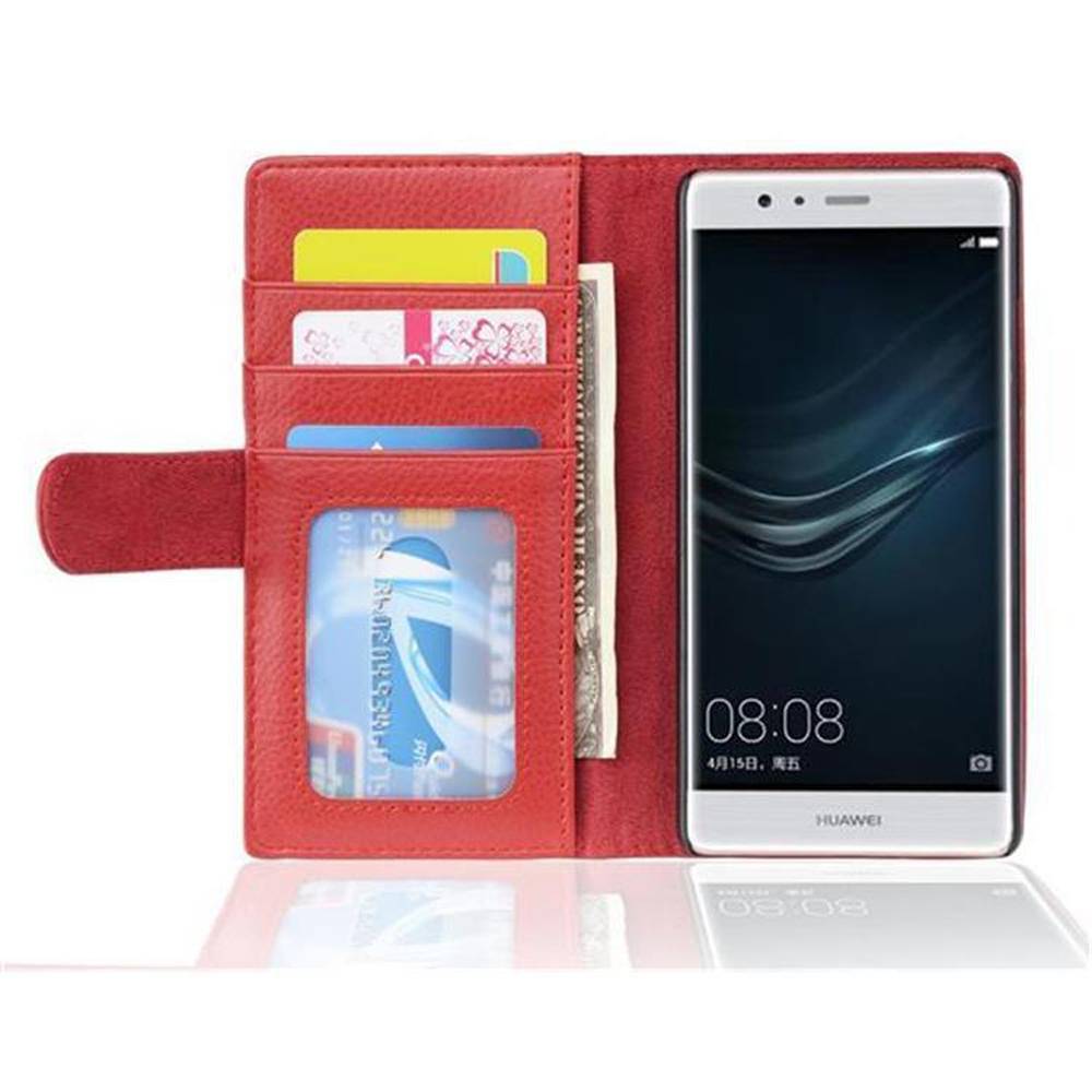 Cadorabo Hülle für Huawei P9 in Rot Backcover Handy Schutz Hülle Book Case Booklet Kartenfächer
