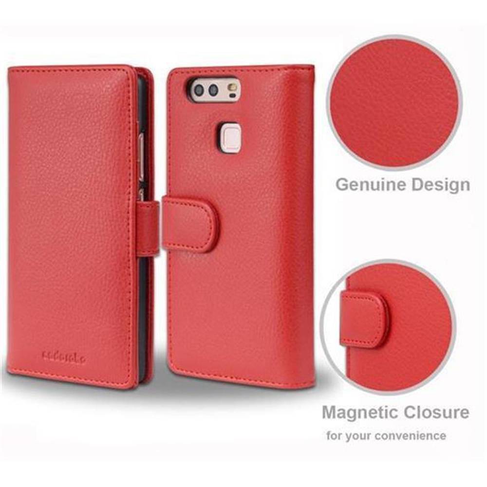 Cadorabo Hülle für Huawei P9 in Rot Backcover Handy Schutz Hülle Book Case Booklet Kartenfächer