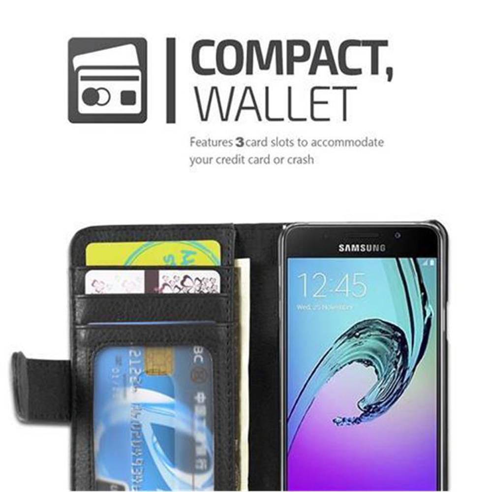 Cadorabo Hülle für Samsung Galaxy A3 2016 in Schwarz Backcover Handy Schutz Hülle Book Case Booklet Kartenfächer